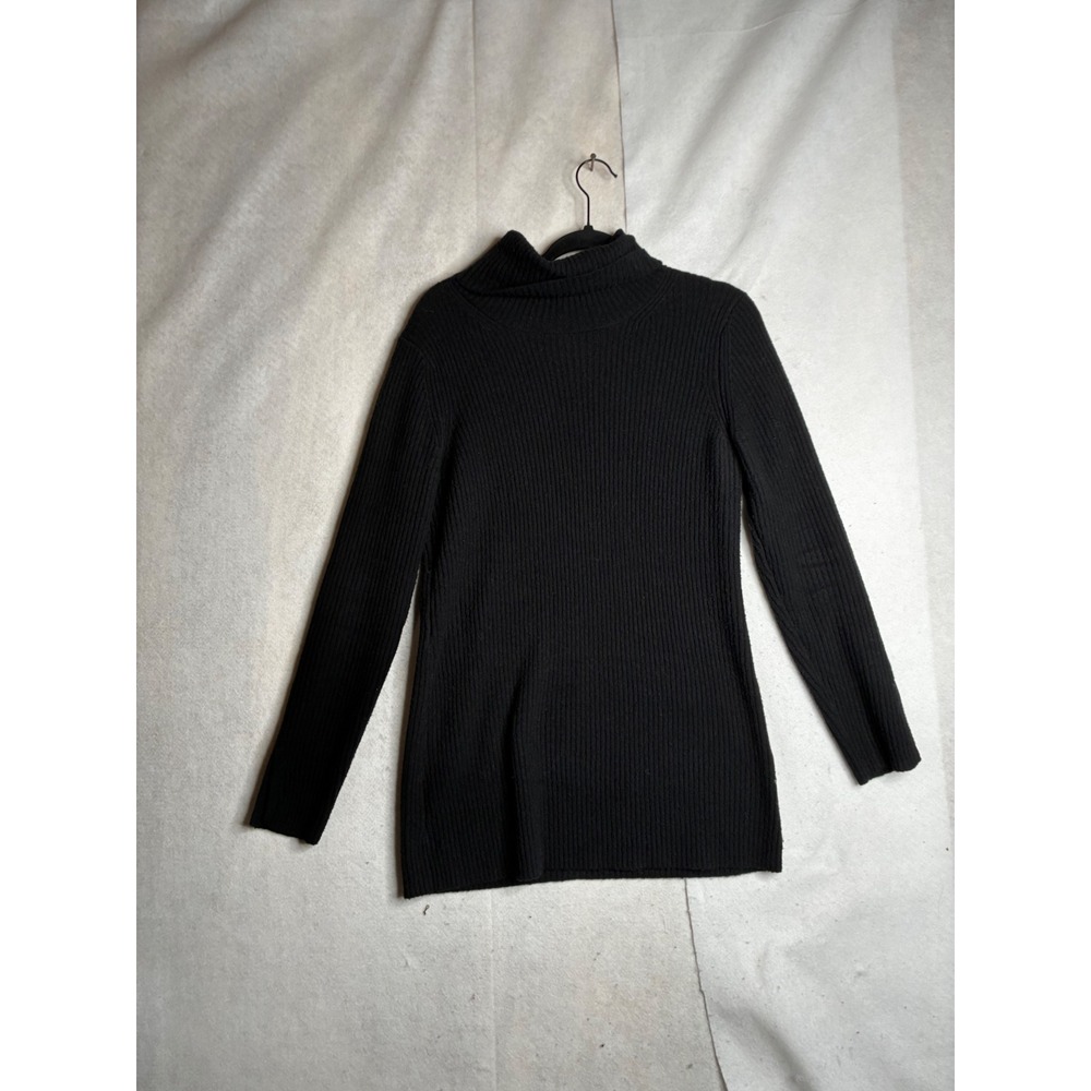 Banana Republic Womens Black Ribbed Merino Extra Fine Wool Turtleneck Sweater M